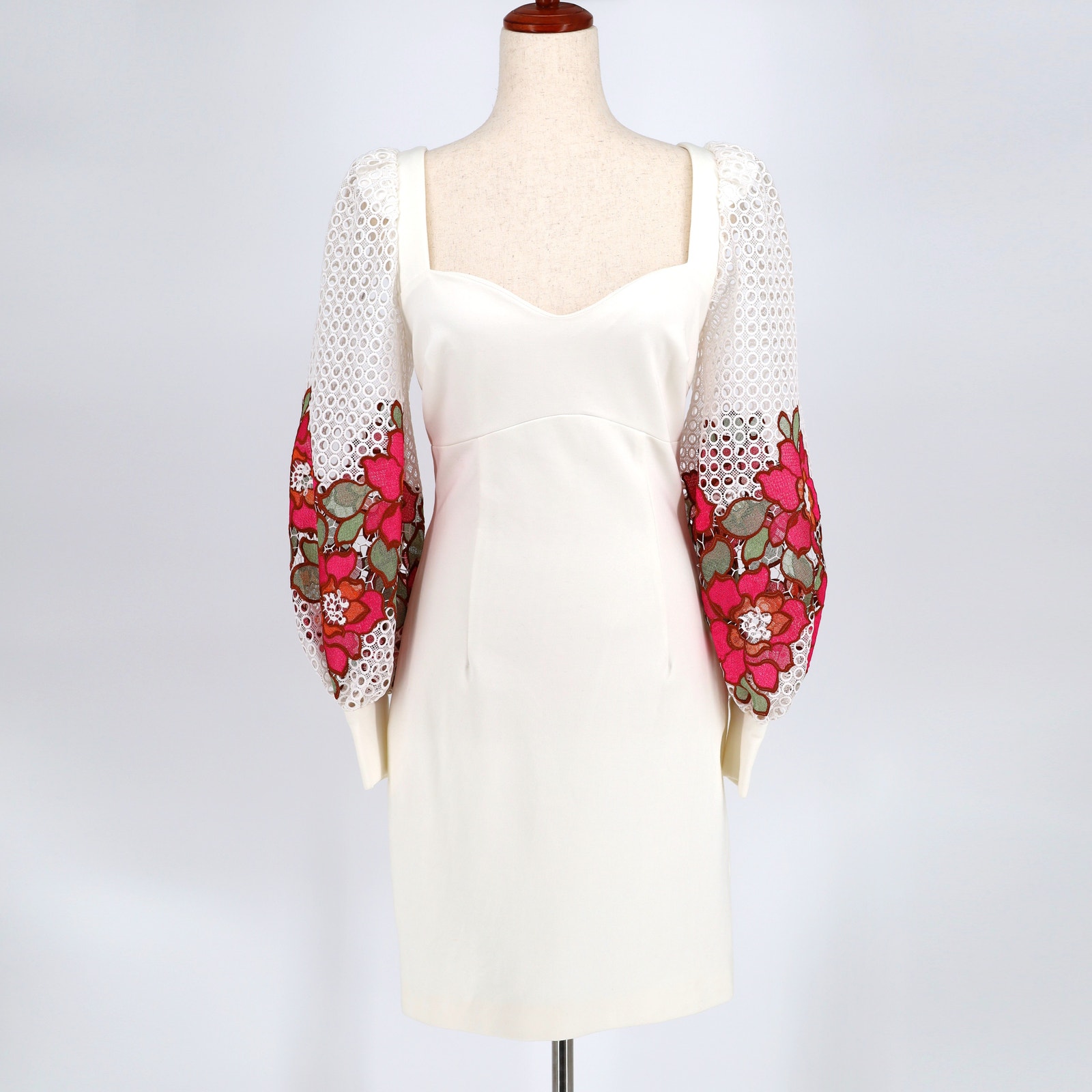 Elliatt Women Ivory Embroidered Balloon Sleeve Juke Cocktail Mini Dress Size S